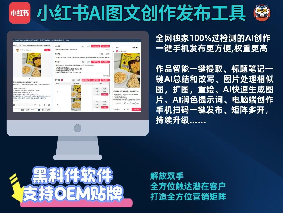 小红书AI图文创作发布工具-全网独家100%过检测的AI创作发布工具|电脑创作手机扫码一键发布权重更高详情图片