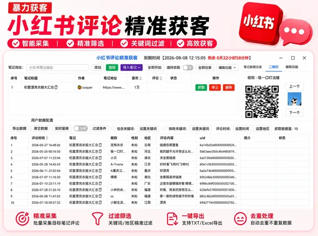 小红书评论获客软件|评论用户采集|精准筛选|关键词过滤|数据导出商品图
