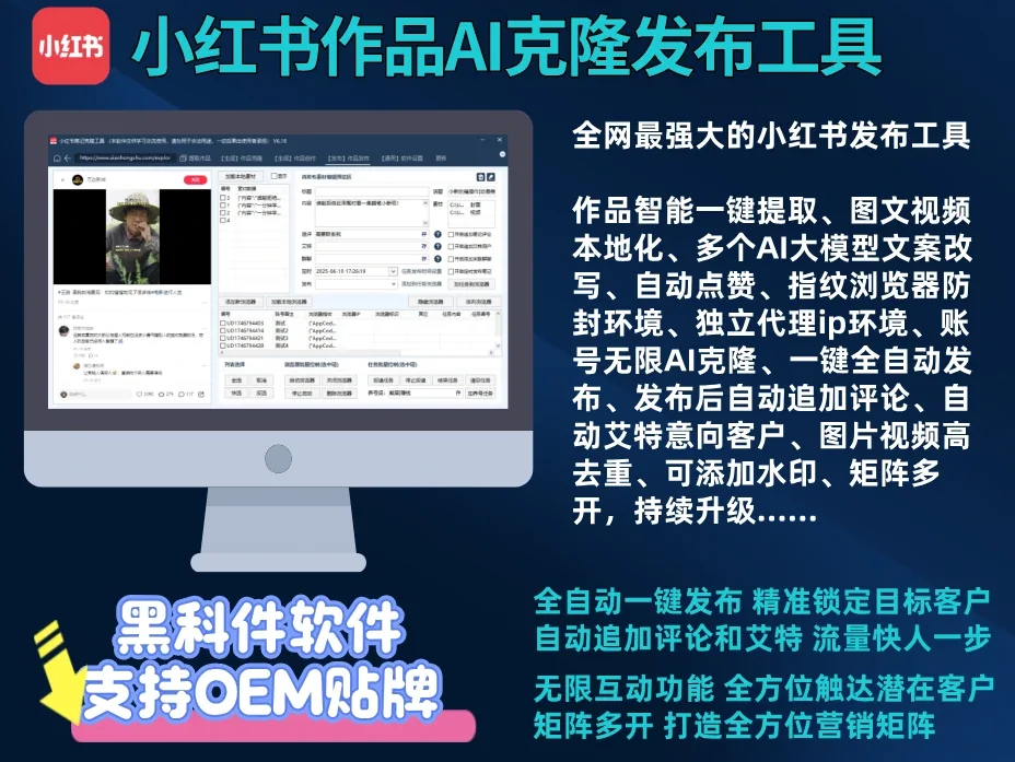 小红书AI矩阵克隆发布工具(正版自动更新)-最方便好用的笔记批量克隆搬运/指纹防封环境/AI改写批量发布工具详情图片